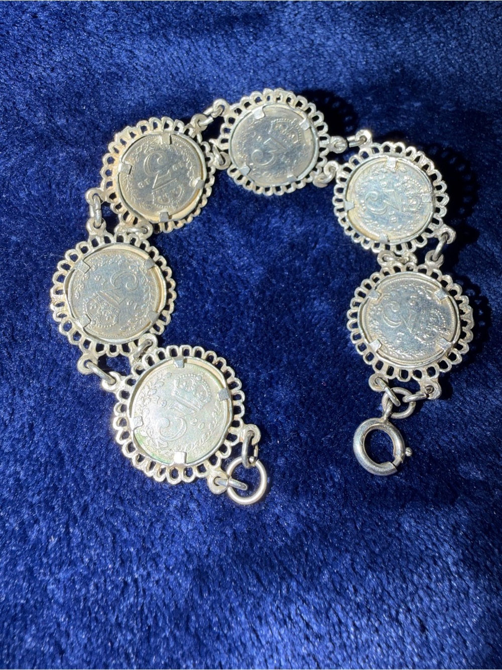 Vintage 3 Pence Silver Coin Beacelet
